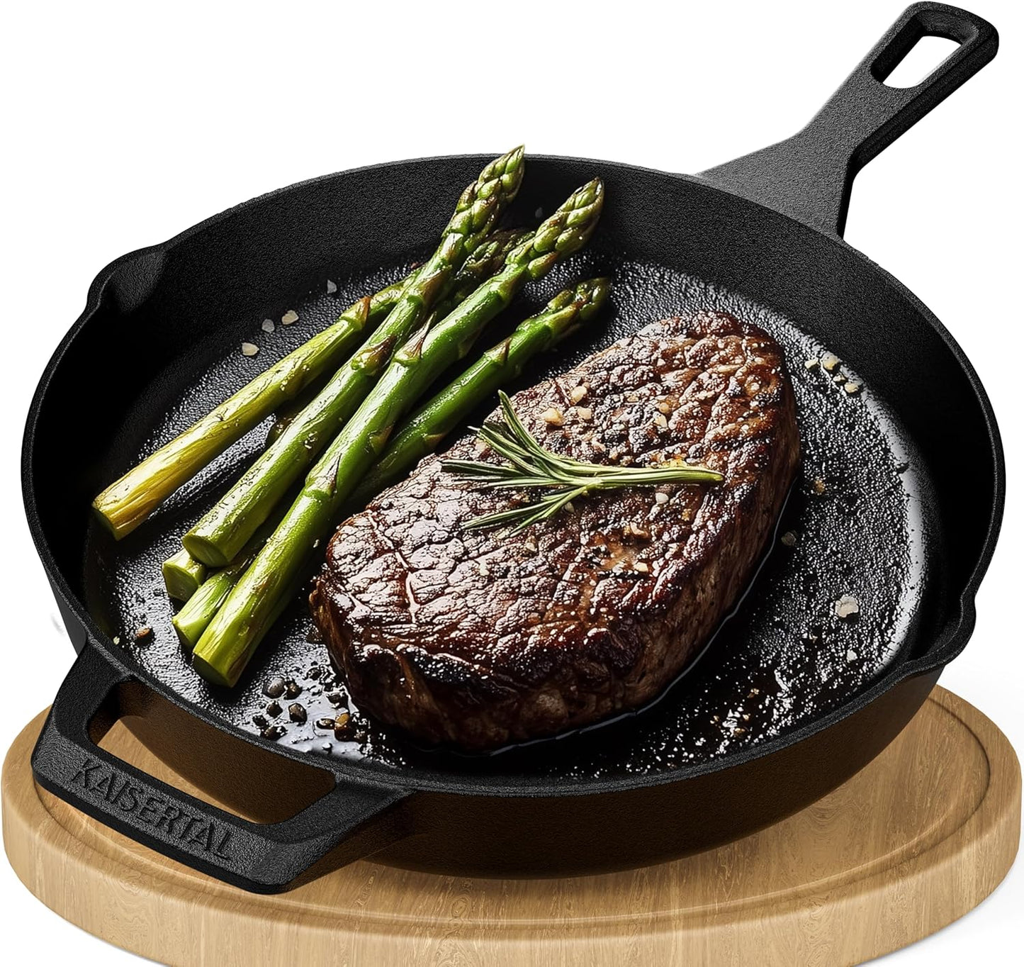 Durable Pre-Seasoned Cast Iron Frying Pan, 12-inch, Long Ergonomic Handle