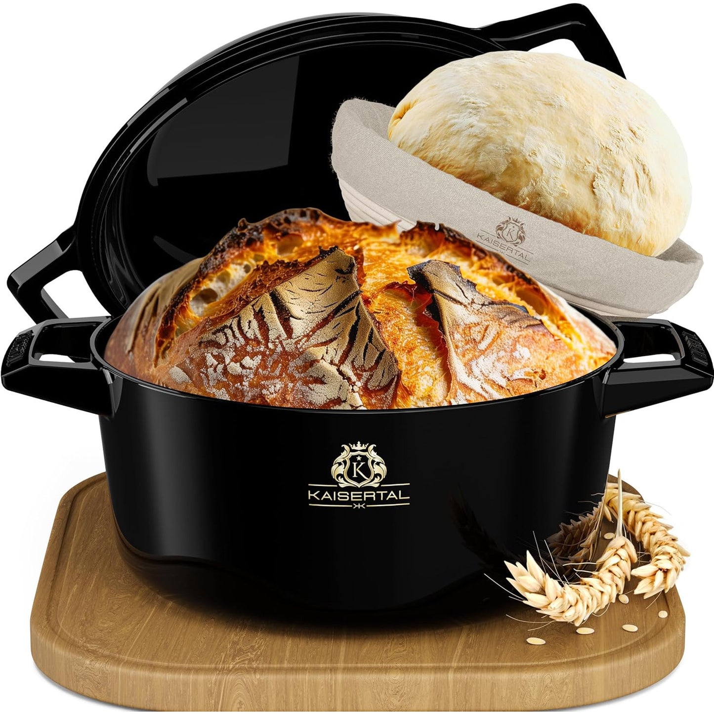 KAISERTAL Enameled Cast Iron Bread Baking Pot with Lid & Proofing Basket