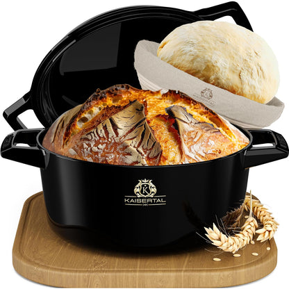 KAISERTAL Enameled Cast Iron Bread Baking Pot with Lid & Proofing Basket