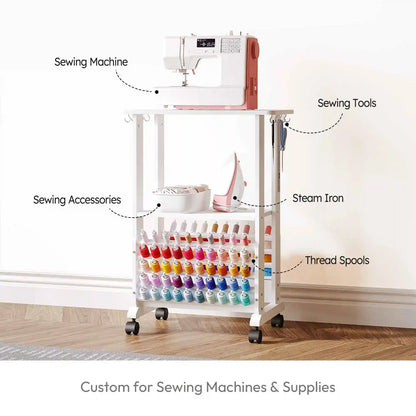 Crafit SewSmart White Sewing Cart with 100 Thread Spool Holder