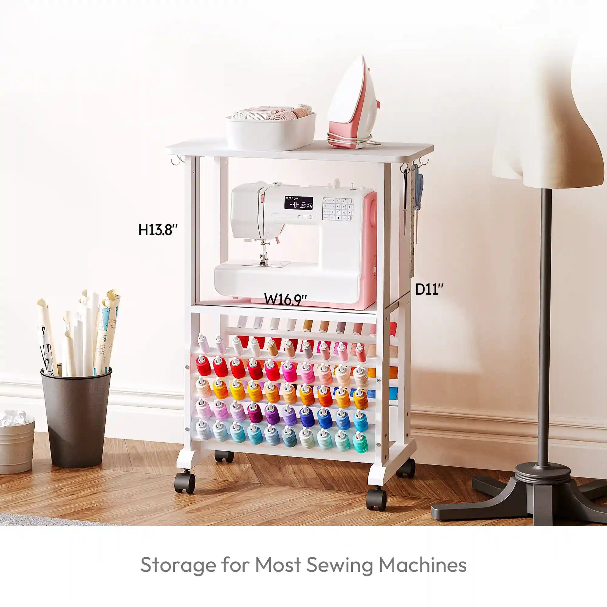 Crafit SewSmart White Sewing Cart with 100 Thread Spool Holder