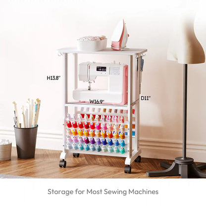 Crafit SewSmart White Sewing Cart with 100 Thread Spool Holder