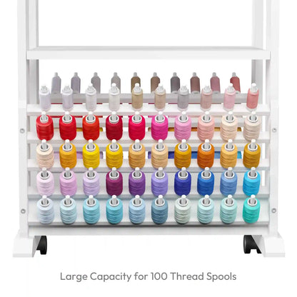 Crafit SewSmart White Sewing Cart with 100 Thread Spool Holder