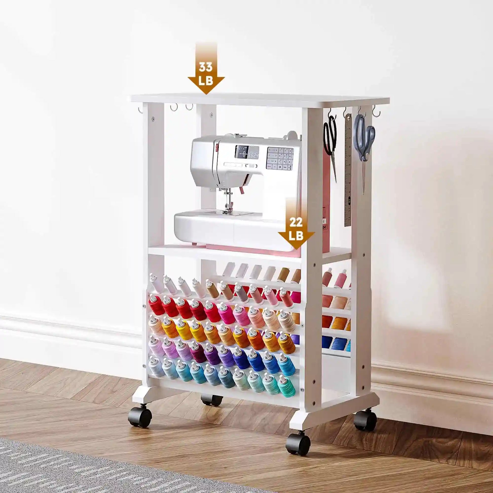 Crafit SewSmart White Sewing Cart with 100 Thread Spool Holder