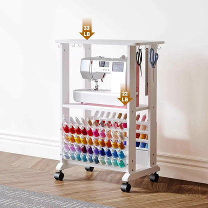 Crafit SewSmart White Sewing Cart with 100 Thread Spool Holder