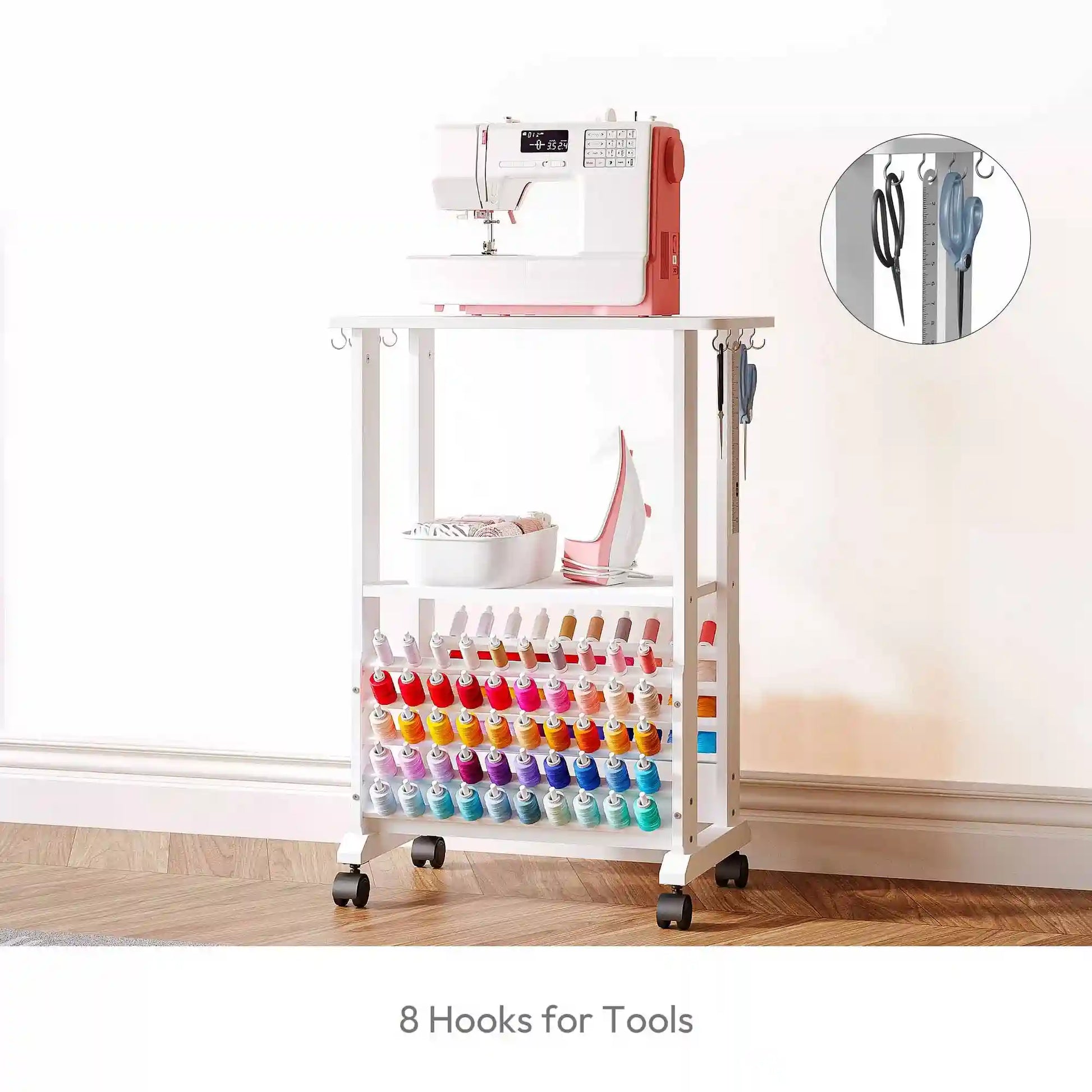 Crafit SewSmart White Sewing Cart with 100 Thread Spool Holder