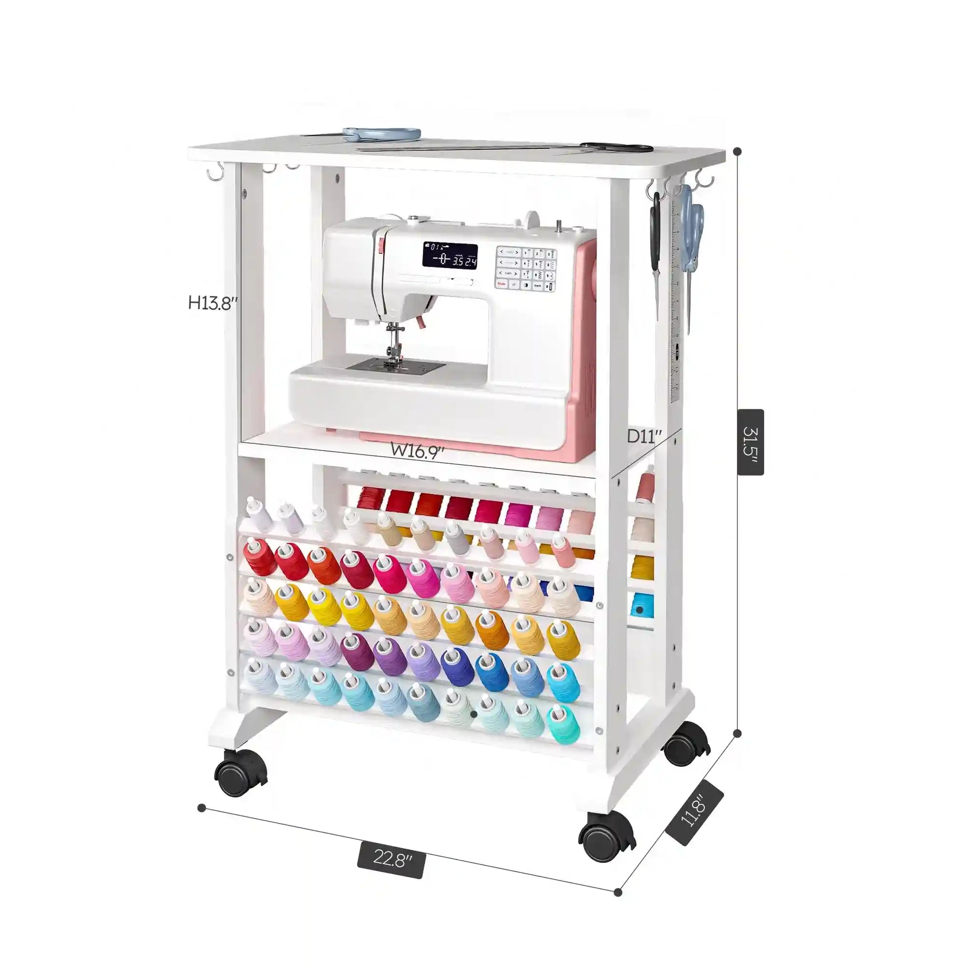 Crafit SewSmart White Sewing Cart with 100 Thread Spool Holder