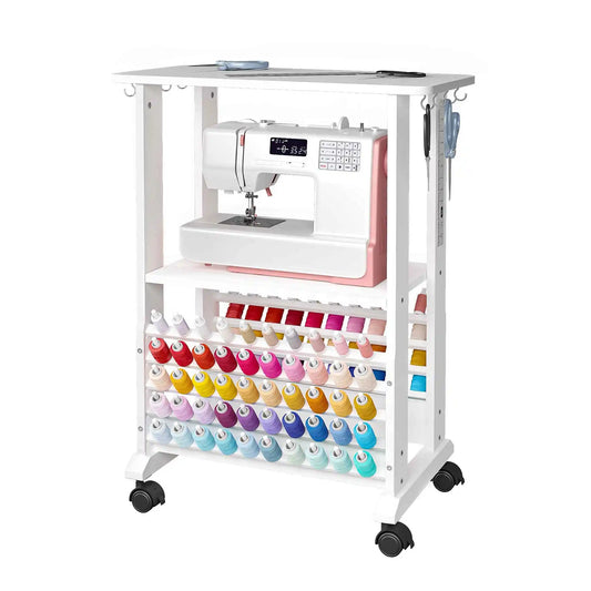 Crafit SewSmart White Sewing Cart with 100 Thread Spool Holder