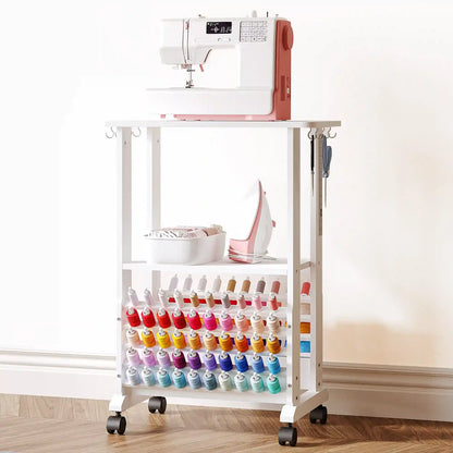 Crafit SewSmart White Sewing Cart with 100 Thread Spool Holder