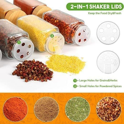 24-Piece Square Glass Spice Jar Set with Bamboo Lids