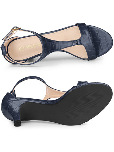 Allegra K Women's Embossed Kitten Heel T‑Strap Sandals