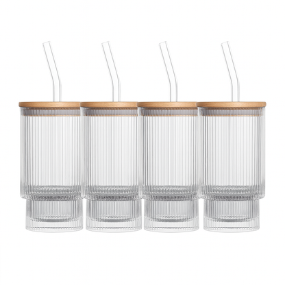 Cypra 4-Piece Ribbed Glass Set – 473 ml Clear Drinkware