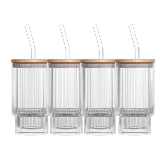 Cypra 4-Piece Ribbed Glass Set – 473 ml Clear Drinkware