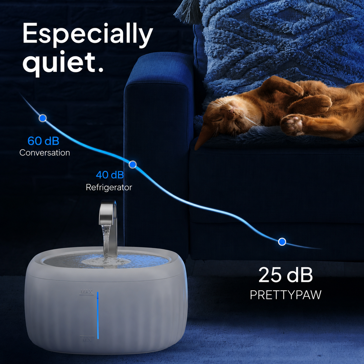 PrettyPaw Aqua Flow Cat Water Fountain 3L BPA-Free with LED and Carbon Filter