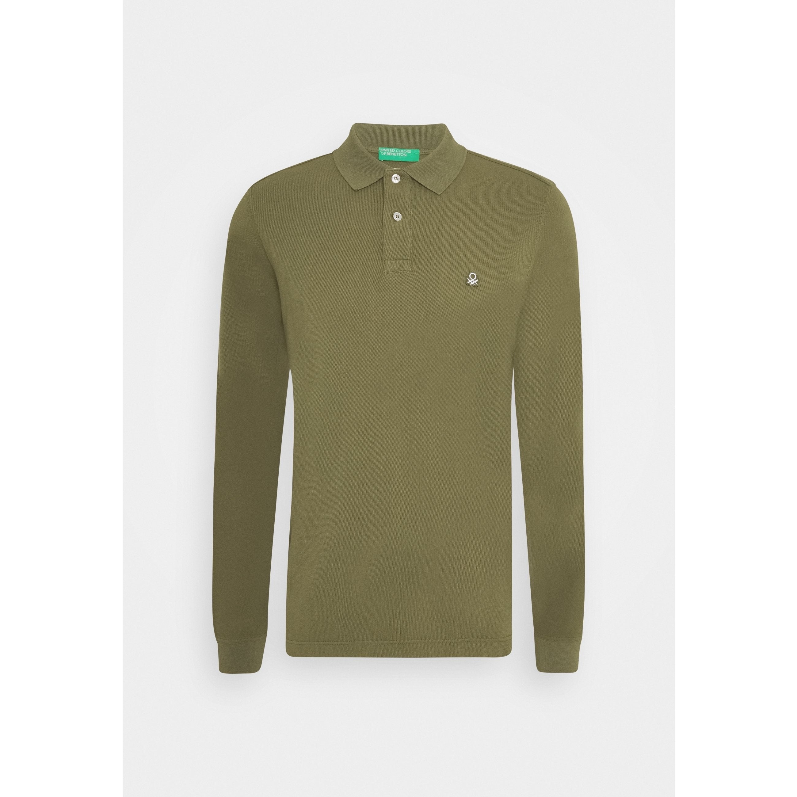 United Colors of Benetton Men's Dark Green Cotton Piqué Long Sleeve Polo