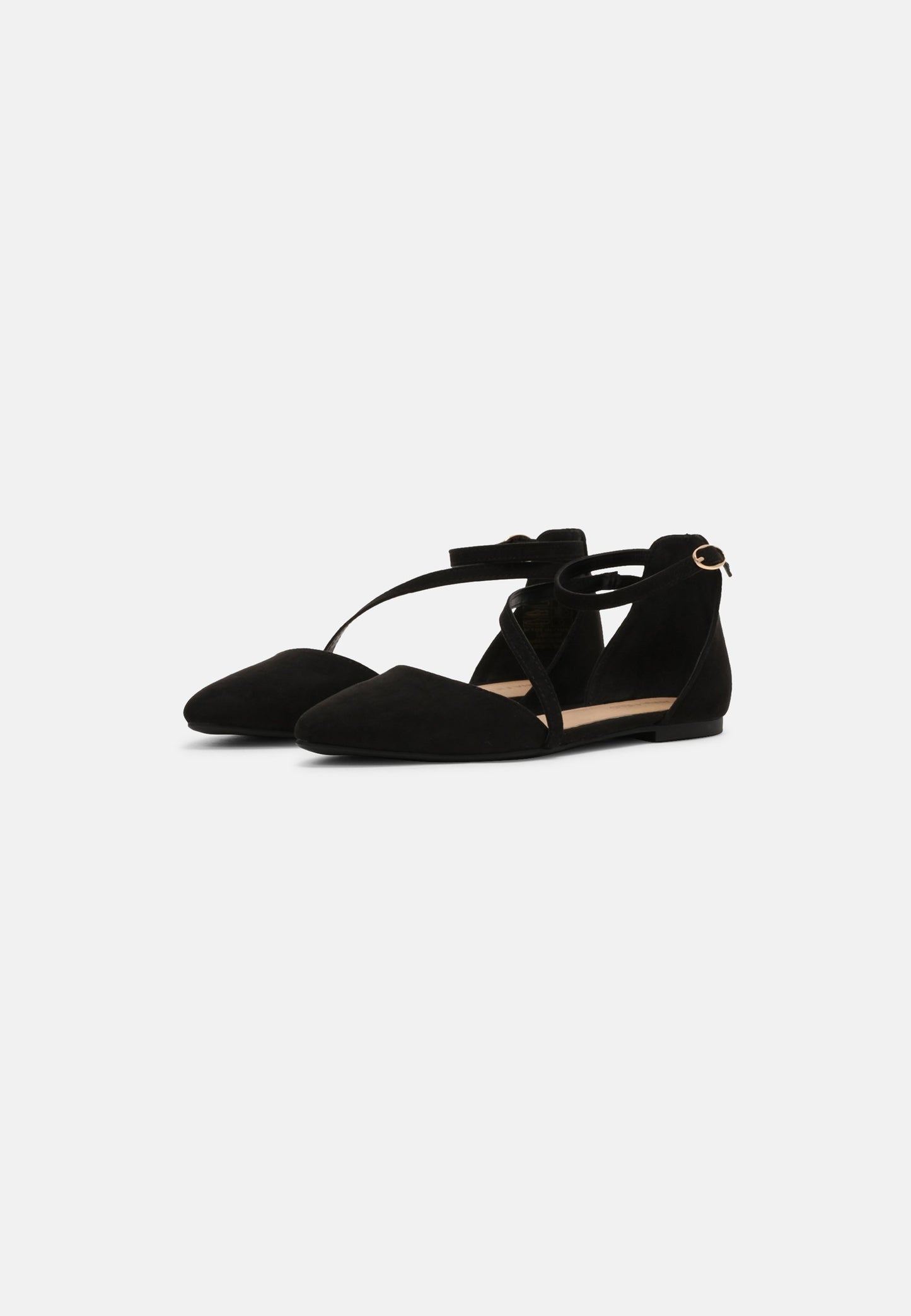 Chic Anna Field Wide Fit Black Ankle Strap Pointed Toe Ballet Flats