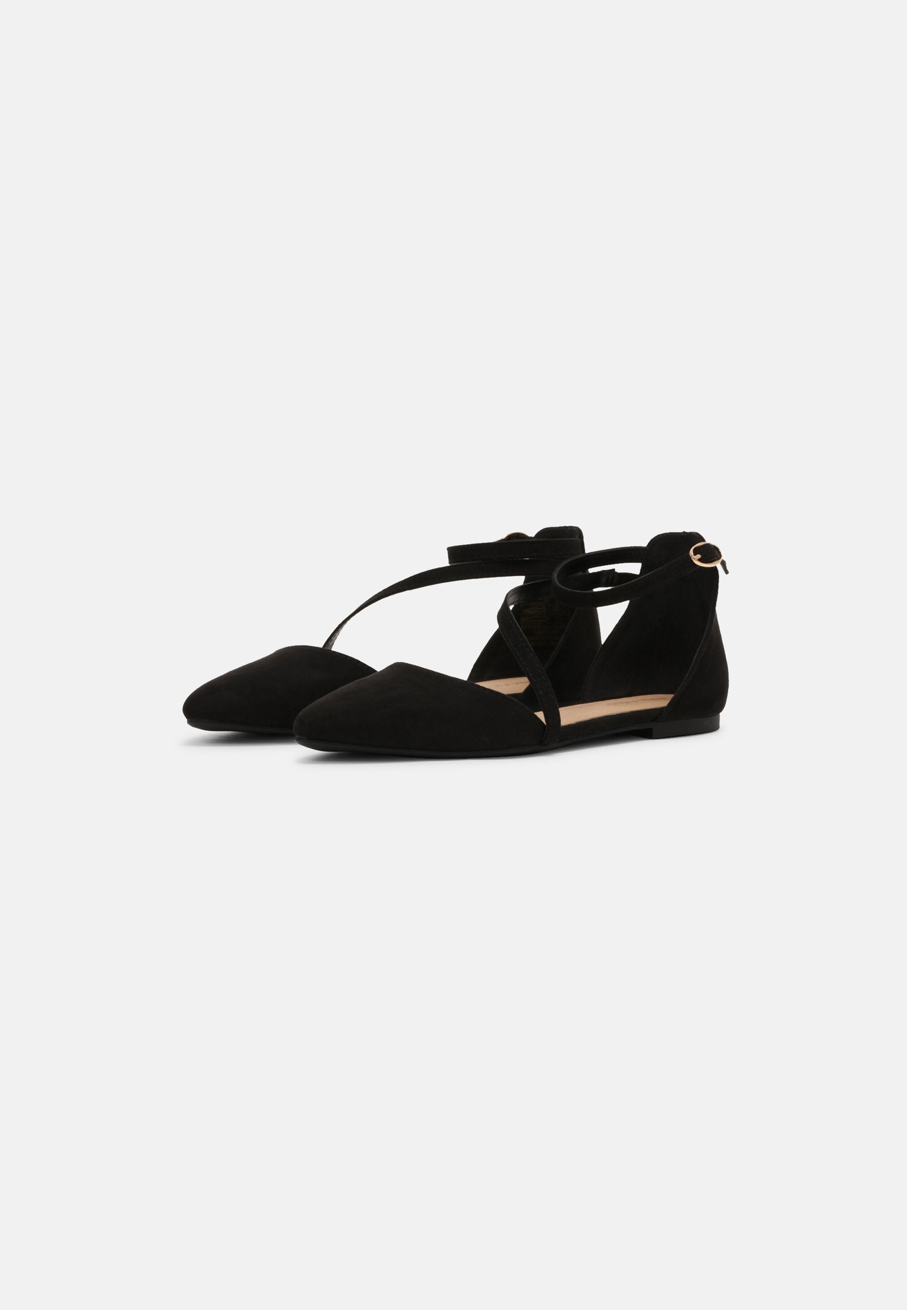 Chic Anna Field Wide Fit Black Ankle Strap Pointed Toe Ballet Flats