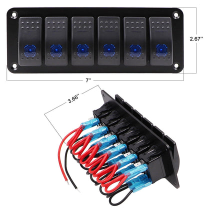 Geloo 6 Gang Rocker Switch Panel for 12V/24V Marine Car RV