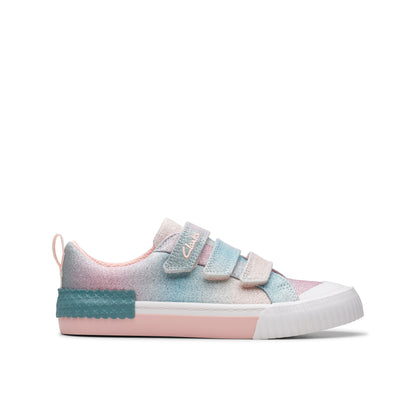 Clarks FoxingBrill K. Pastel Ombré Glitter Girls' Shoes - Comfortable Riptape Design