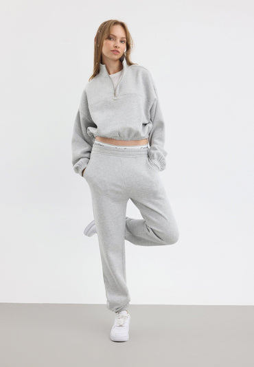 Even&Odd Women's Mottled Light Grey Cotton Blend Zip-Neck Tracksuit Set