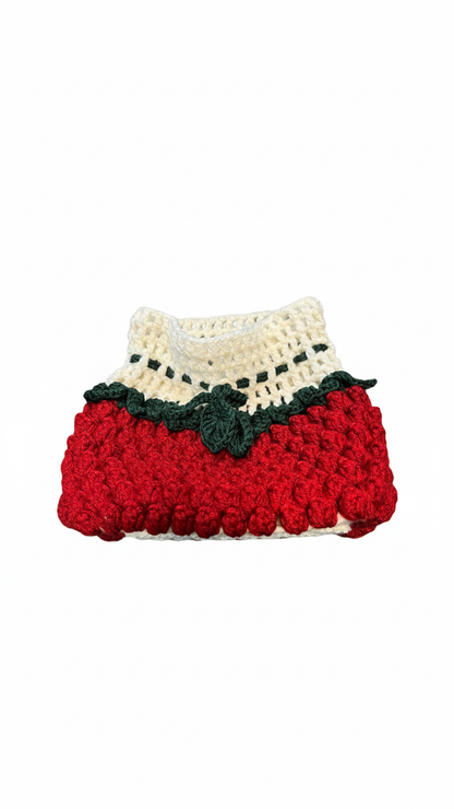 Handmade Crochet Burgundy Tissue Box Cover With Dark Green Bow