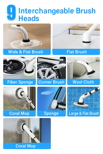T&Z JY-6010 9-in-1 Cordless Electric Mop with Rotating Brush