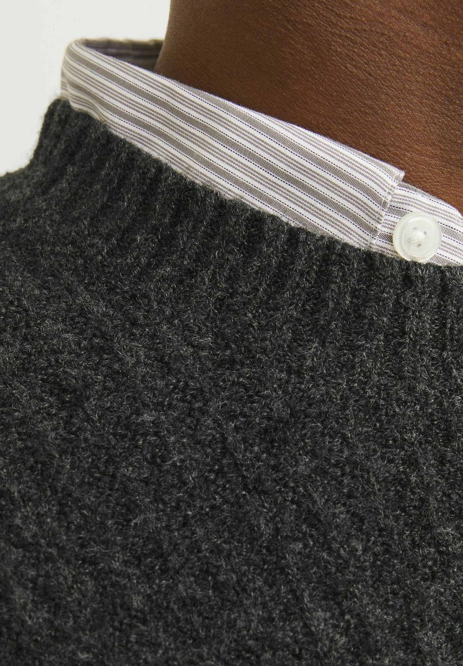 Jack & Jones PREMIUM Men's Dark Grey Melange Knit Crew Neck Jumper