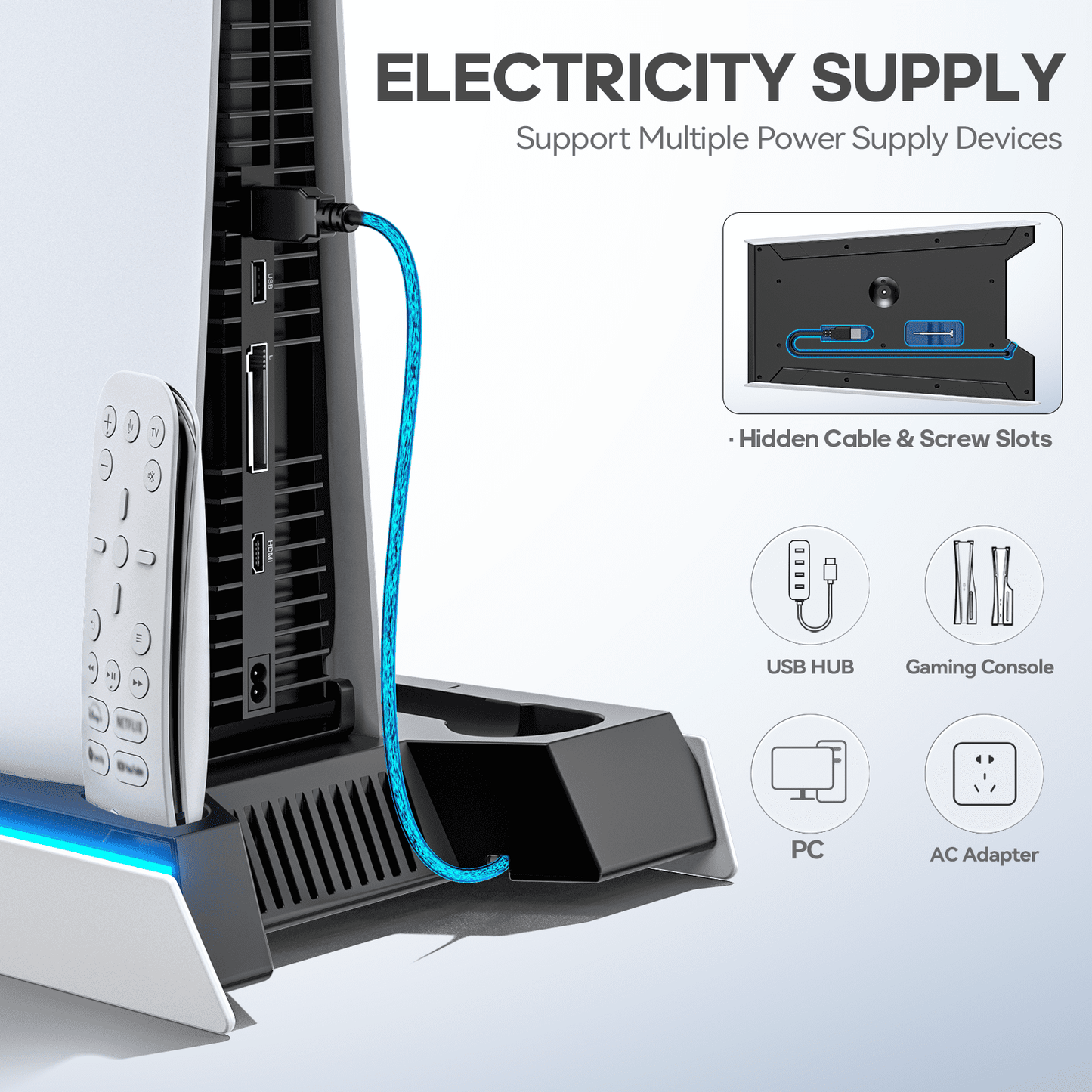 Kytok PS5 Slim Stand Cooling Station with Controller Charger & RGB Lighting Black