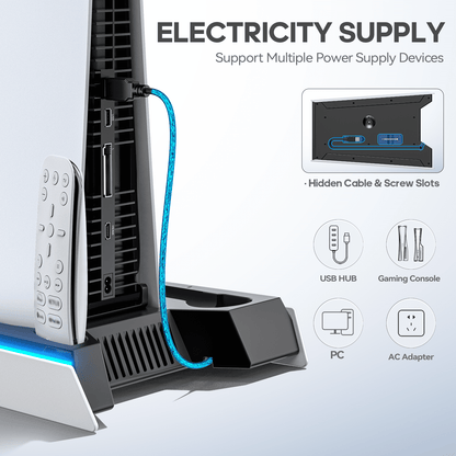 Kytok PS5 Slim Stand Cooling Station with Controller Charger & RGB Lighting Black