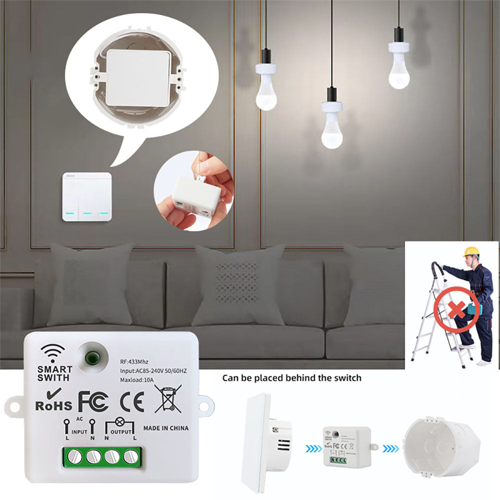 WenQia Wireless Light Switch 433MHz RF Mini Module 10A Remote Controller Wall Panel