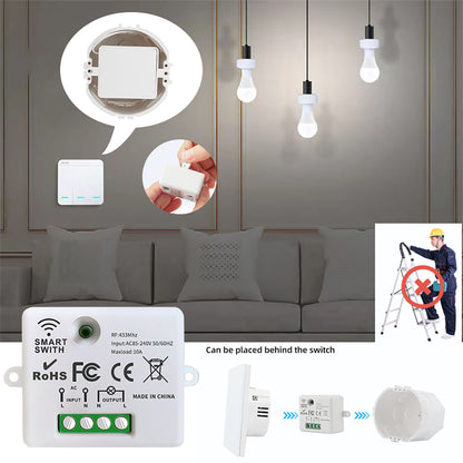 WenQia Wireless Light Switch 433MHz RF Mini Module 10A Remote Controller Wall Panel