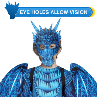 Blue Kids Dragon Costume 3‑Piece Jumpsuit with Wings & Mask
