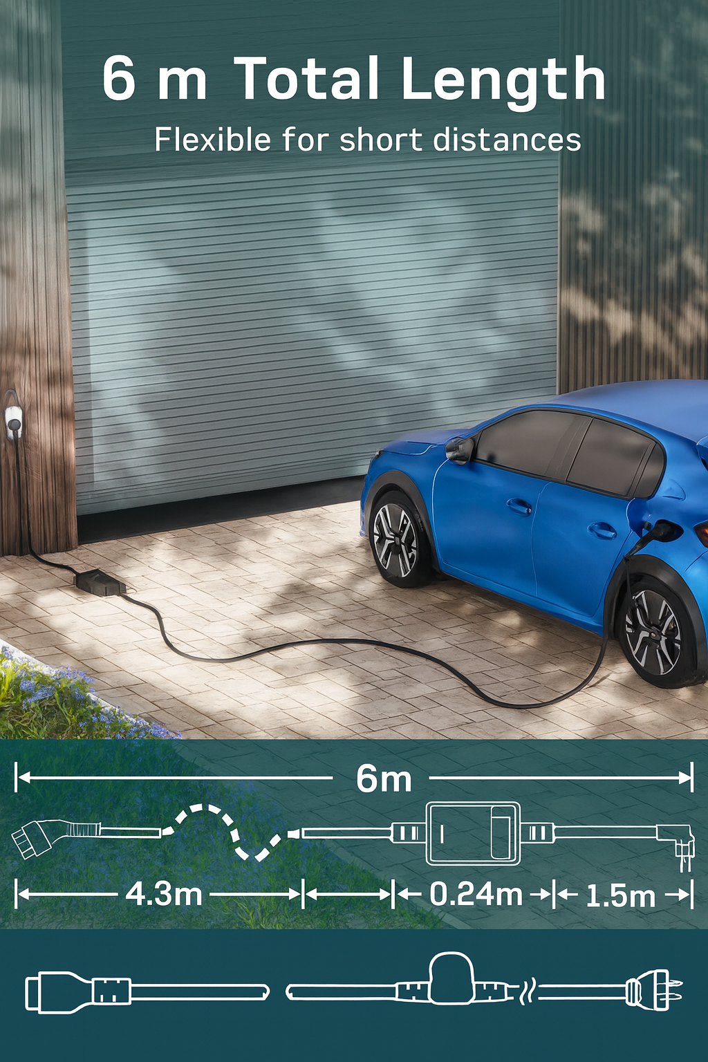 Dé 3.68kW Portable EV Charger with 6m Type‑2 Cable