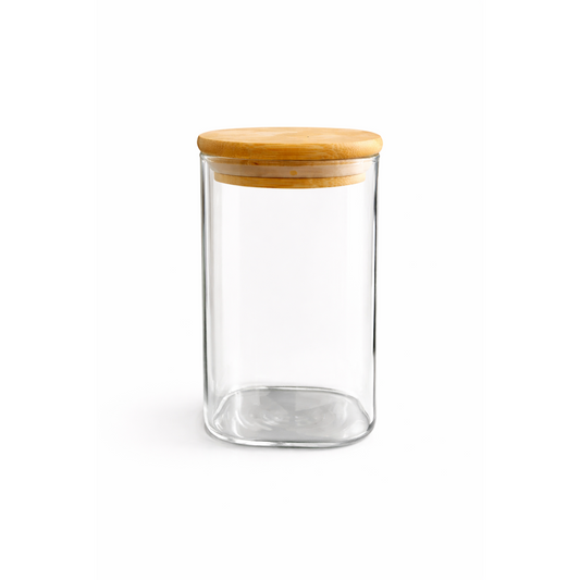 LIBWYS  Glass Storage Jars with Bamboo Lids 12 cm