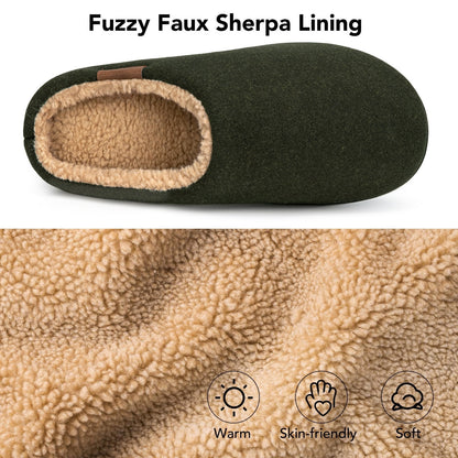 VeraCosy Men's Wool Felt Memory Foam Slippers with Fuzzy Sherpa Lining