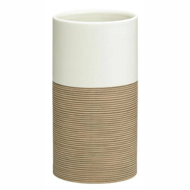 Sealskin Doppio Sand Stylish Porcelain Bathroom Tumbler Cup - Ribbed Design