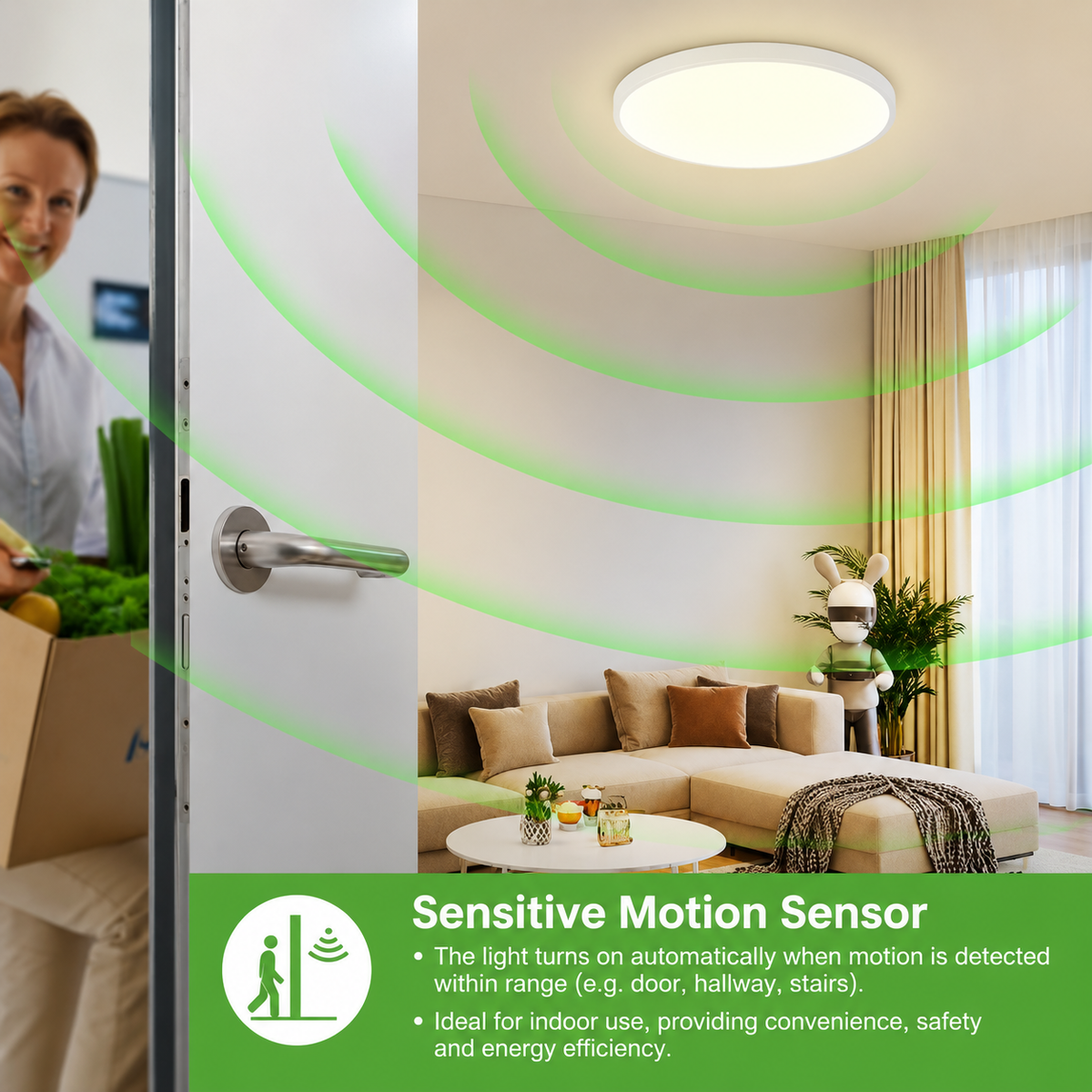 Zemty 61822006-01 LED Ceiling Light with Radar Motion Sensor 19W IP44