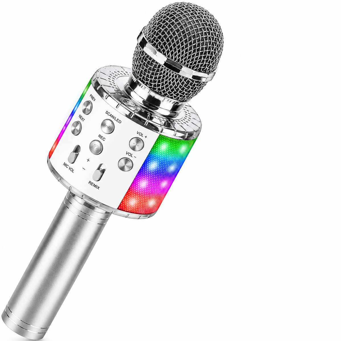 ShinePick Karaoke ct007  Microphone Wireless Portable Bluetooth Karaoke Microphone for Kids/Adults Singing Compatible with Android/iOS/PC/Smartphone (Silver)