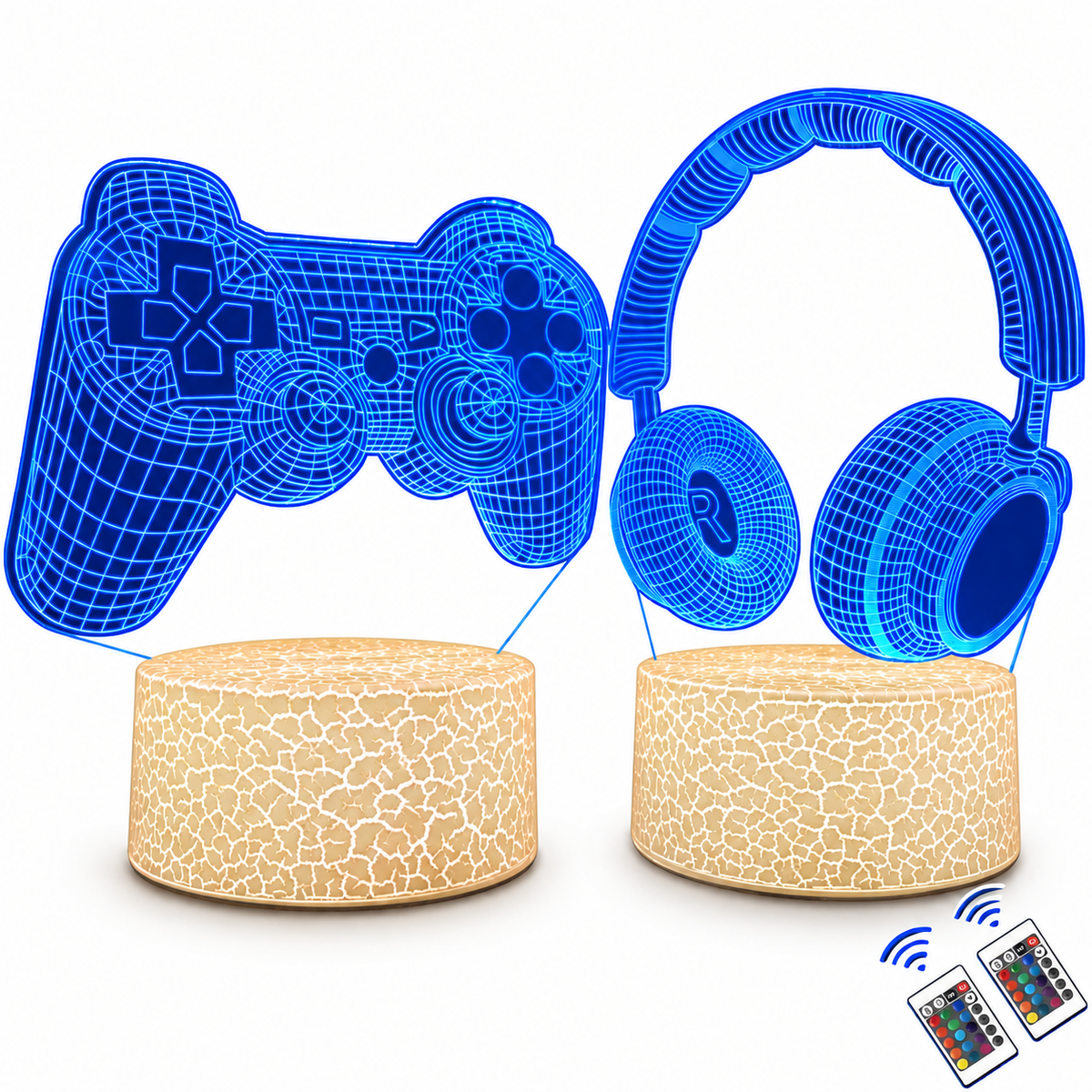 ZQX Night Light for Kids, 2 pcs 3D Optical Illusion Lamp with Game Controller and Headphone Patterns, USB Rechargeable Lamp with 16 Colors Changing -...
