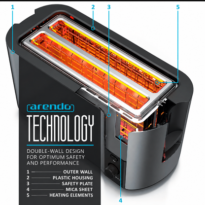 Arendo Frukost 304281 4-Slice Long Slot Toaster