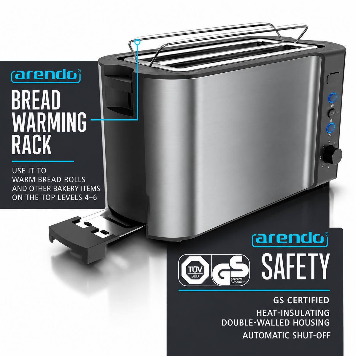 Arendo Frukost 304281 4-Slice Long Slot Toaster