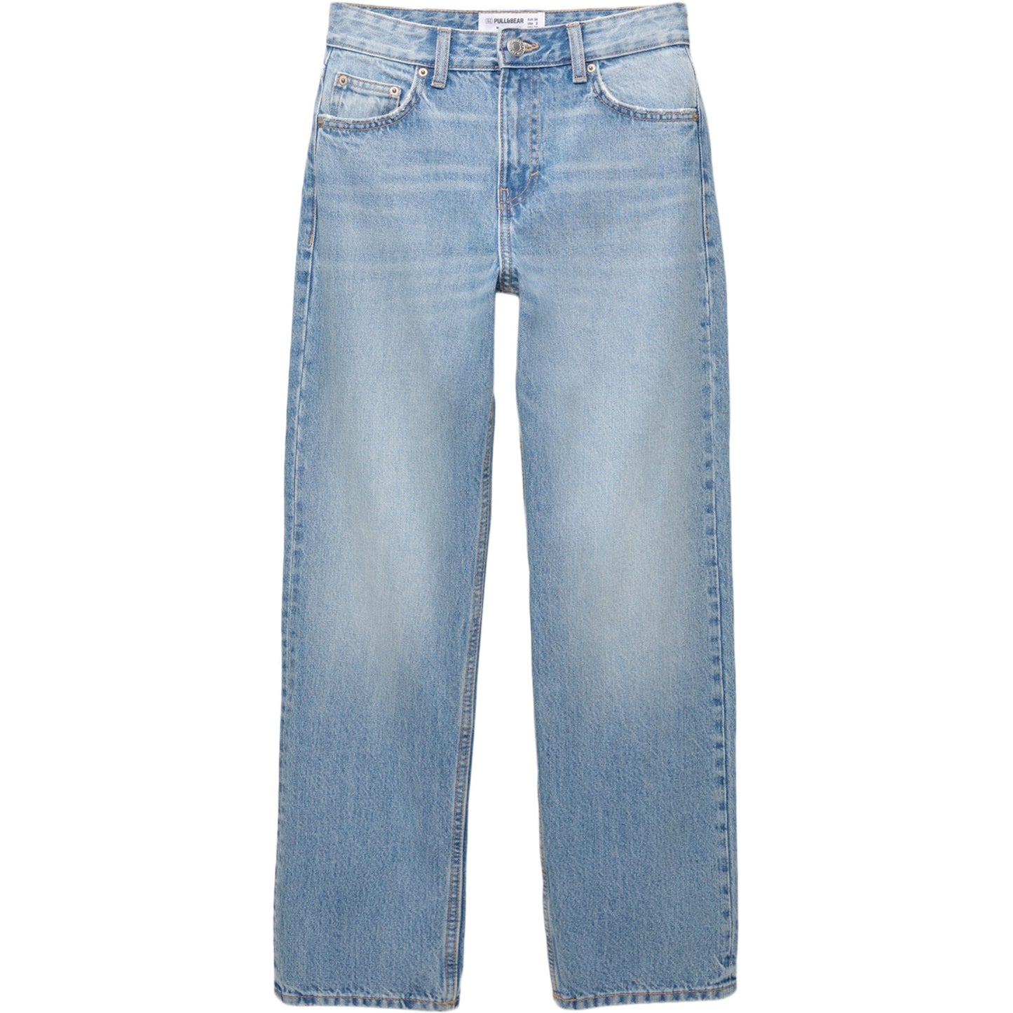PULL&BEAR Women's Mid-Waist Straight Leg Jeans in Classic Blue Denim