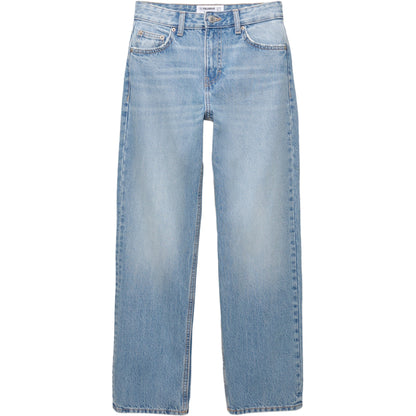 PULL&BEAR Women's Mid-Waist Straight Leg Jeans in Classic Blue Denim
