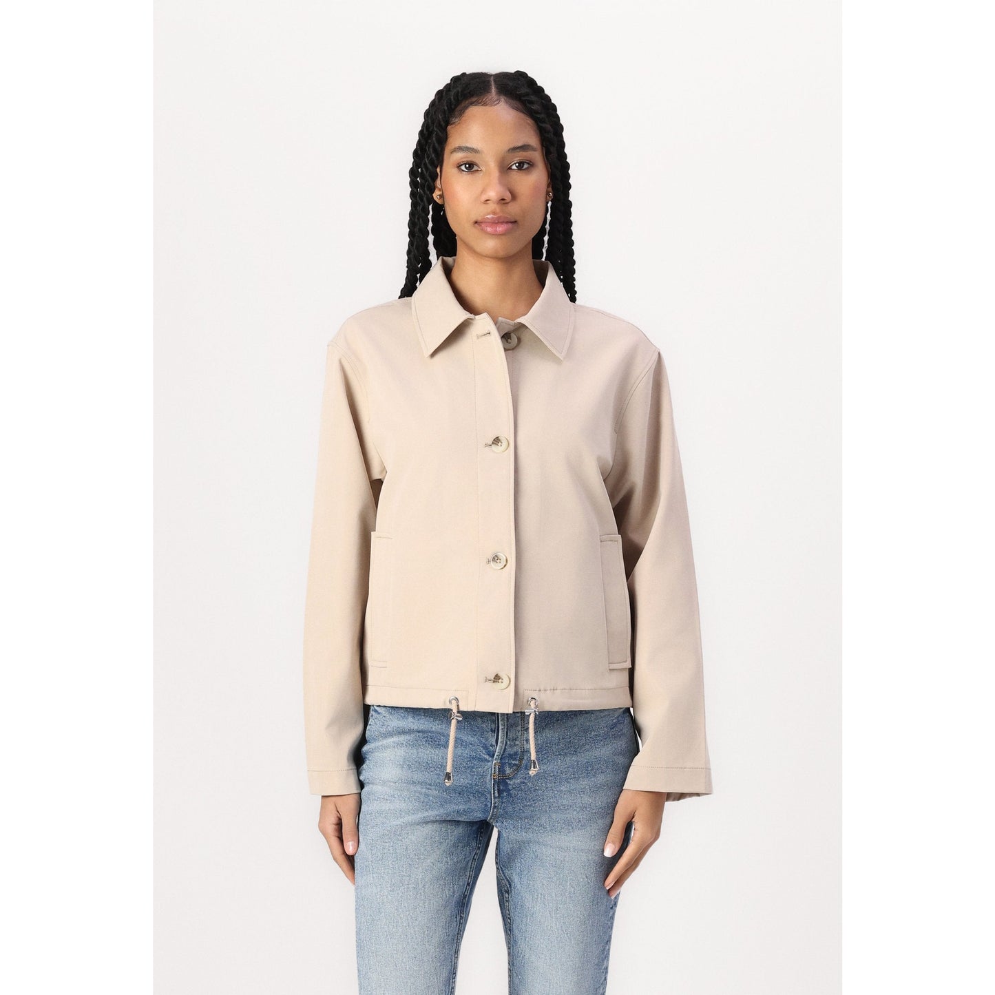 Tom Tailor Denim Women's Easy Short Light Jacket: Soft Calm Beige Button-Up