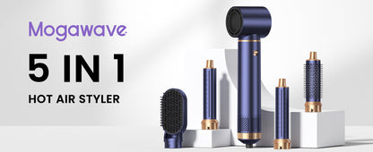 MogaWave 5-in-1 Hairstyler Pro Blue Corded Blow‑Dry Brush