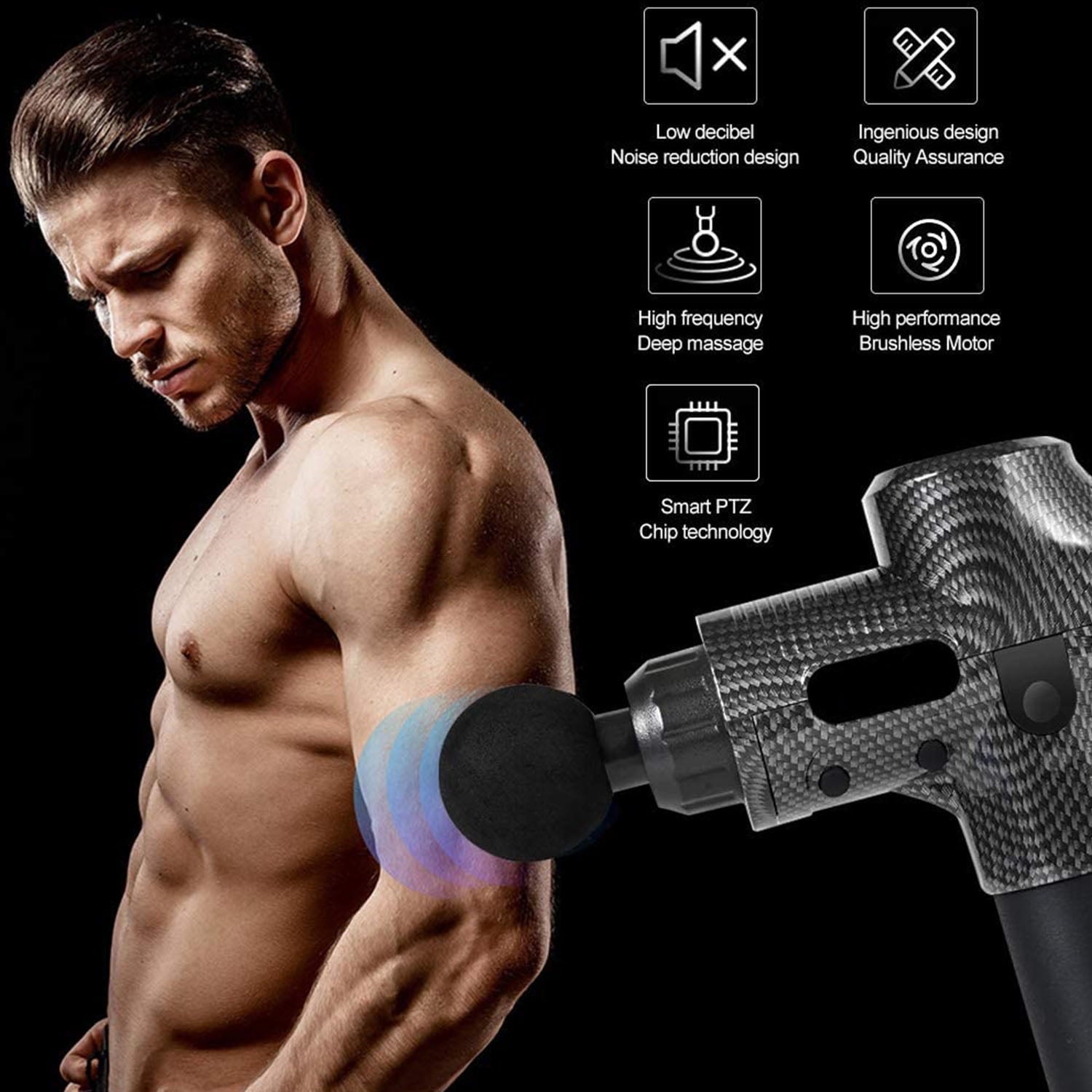 Professional Cordless Percussion Massage Gun for Deep Muscle Relief, 6 Heads, 30 Speeds