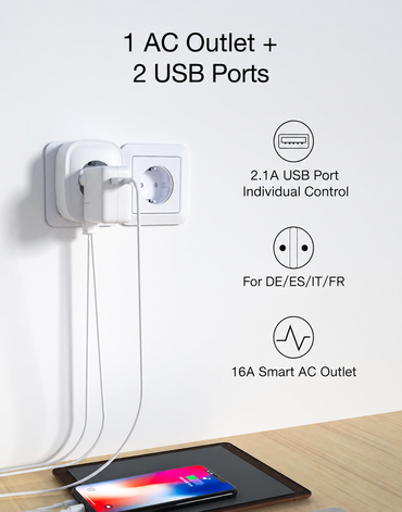 GHome Smart SP112 WiFi Socket with 2 USB 16A, 2-Pack