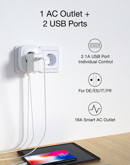 GHome Smart SP112 WiFi Socket with 2 USB 16A, 2-Pack