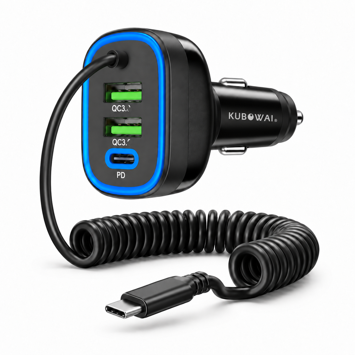 KUBOWAI 72W 4 Port USB C Car Charger for iPhone Samsung