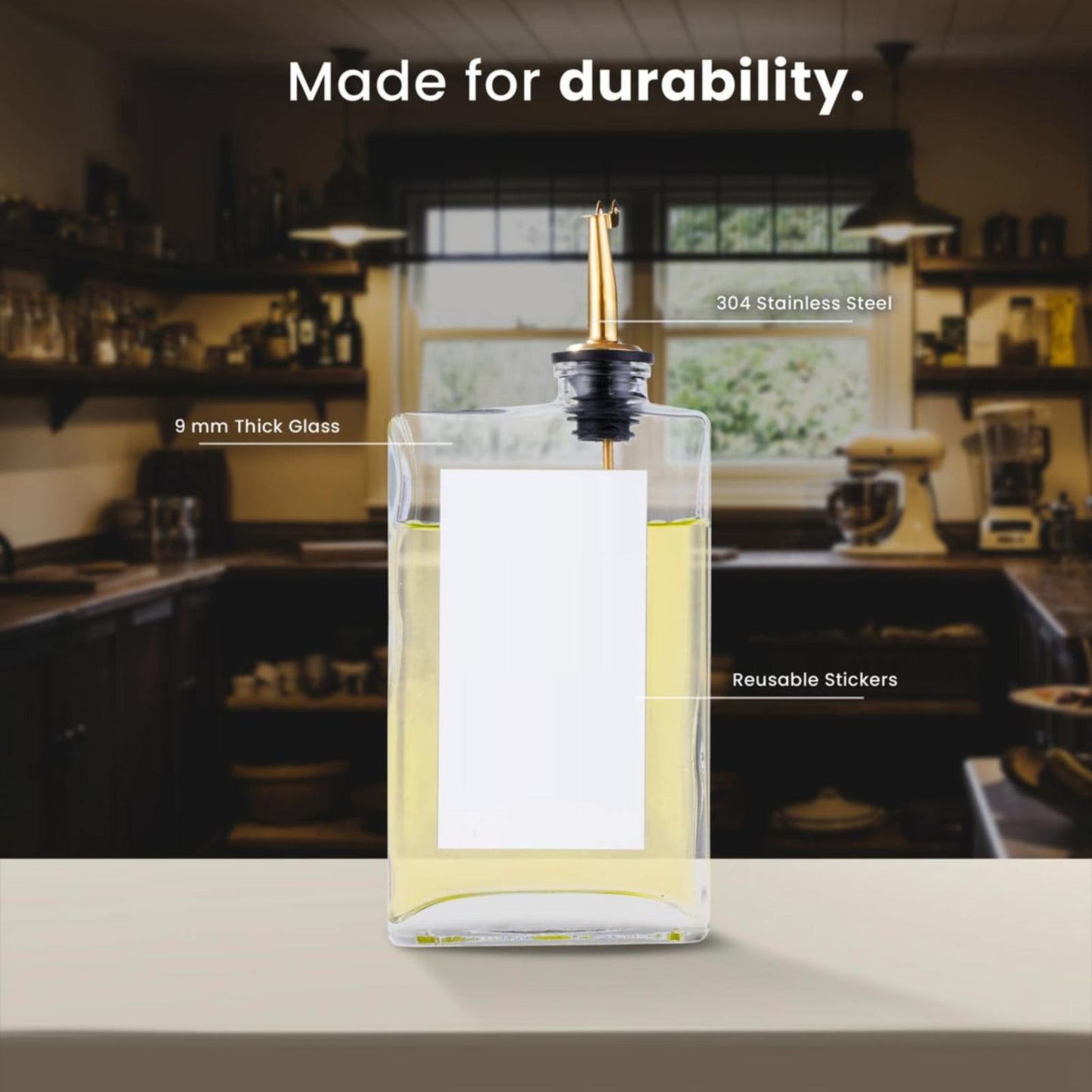 Elegant Glass Olive Oil & Vinegar Dispenser with Precision Spout for Kitchen